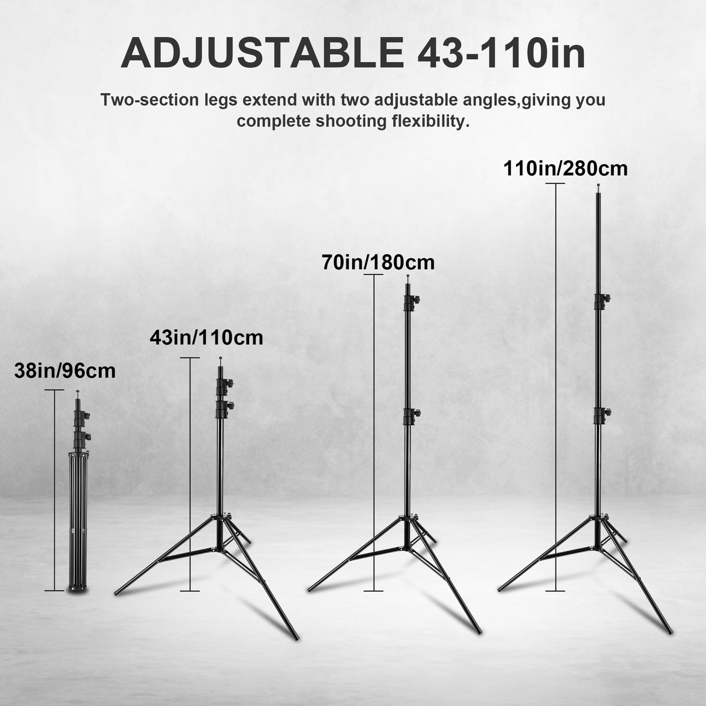 FOMITO 110" / 2.8M Heavy Duty Aluminum Light Stand, Spring Cushioned Studio Photographic Tripod with 1/4" Screw, Max Load 17.6 lbs/8kg for Softbox, Flash, Projector & Monitor, Model FMT-DJ-TH280
