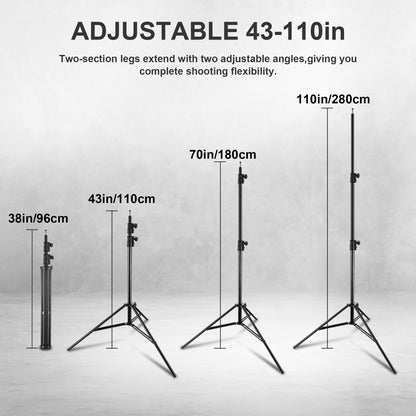 FOMITO 110" / 2.8M Air-Cushioned Heavy Duty Light Stand, Professional Aluminum Studio Photography Tripod with 1/4" Screw, Max Load 17.6 lbs/8kg for Softbox, Strobe Light & Video Lights (Model FMT-DJ-QD280)