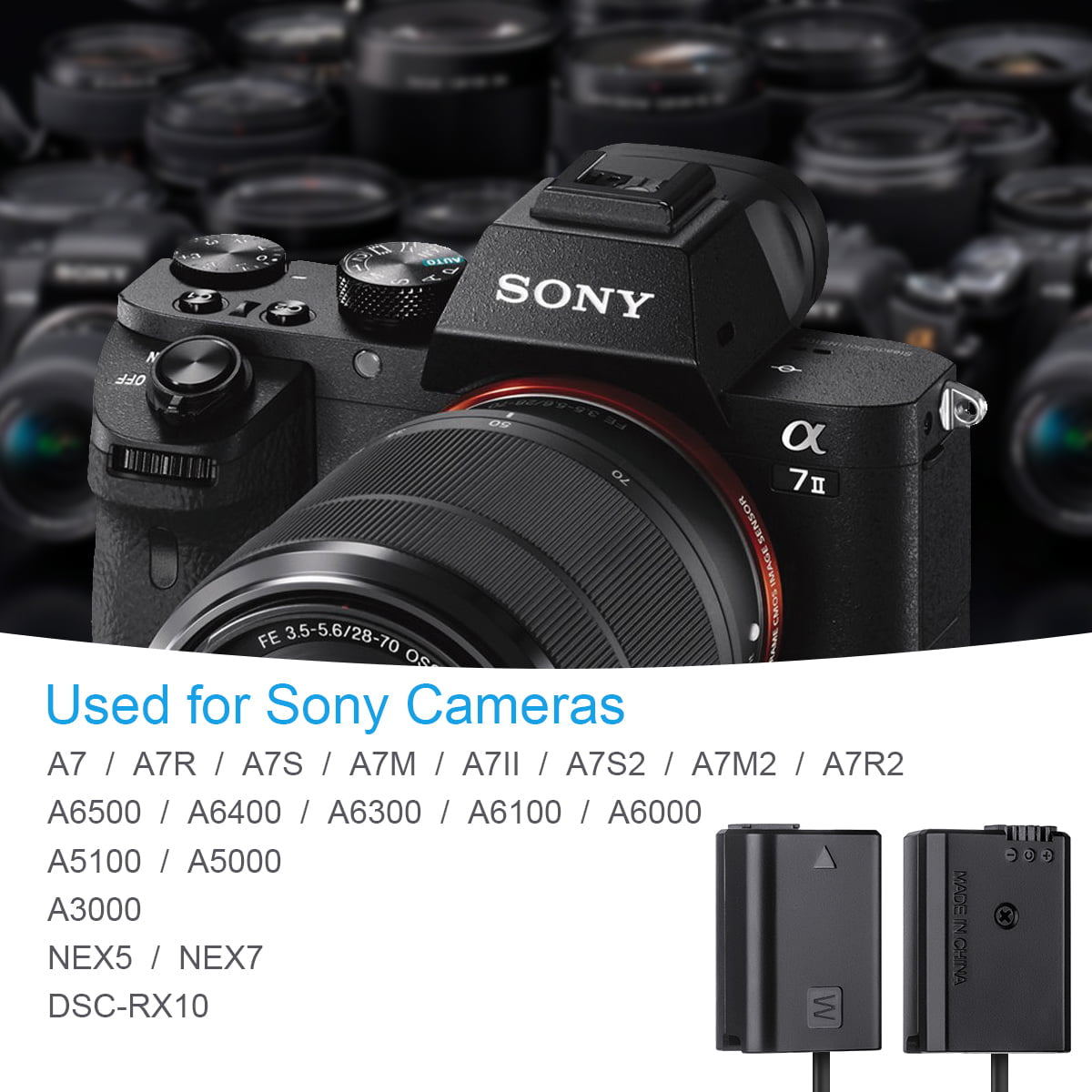 FOMITO NP-FW50 CONTINUOUS POWER SUPPLY FOR SONY ALPHA CAMERAS - FW50 AC POWER ADAPTER WITH A7III DUMMY BATTERY - COMPATIBLE WITH Sony A7000 A6500 A6400 A6300 A6100 A6000 A5100 A5000 A7 A7II A7RII A7SII A7S A7R A35 A37 A55 RX10 Camera-F0093