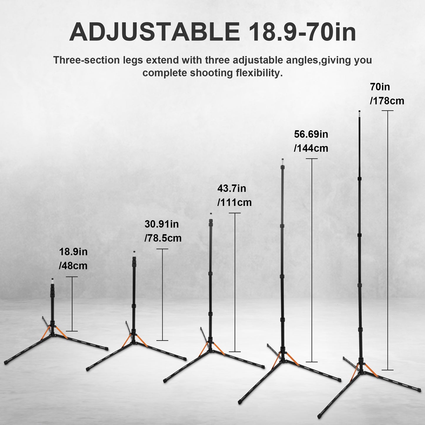 FOMITO Ultra-Flat Portable Light Stand 70"/86.6" Adjustable Aluminum Photography Tripod Stand for DJI Pocket 3, Cameras, Ring Light & Projectors (Model: FMT-DJ-F220)