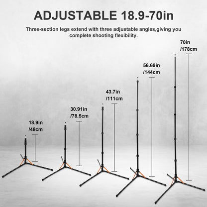 FOMITO Ultra-Flat Portable Light Stand 70"/86.6" Adjustable Aluminum Photography Tripod Stand for DJI Pocket 3, Cameras, Ring Light & Projectors (Model: FMT-DJ-F220)