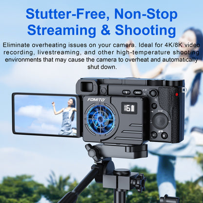 Fomito FS-08 Semiconductor Camera Cooler with Temperature Display & 2200mAh Battery - Instant Cooling Fan System for Sony, Canon, Fujifilm, Nikon Vloggers & Filmmakers