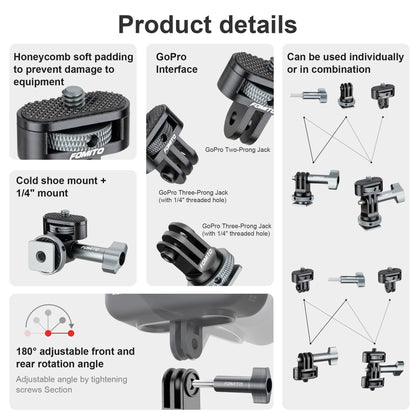 FOMITO Z7 Universal All-Metal Action Camera Adapter Kit with Cold Shoe & 1/4" Mount for GoPro, DJI & Insta360