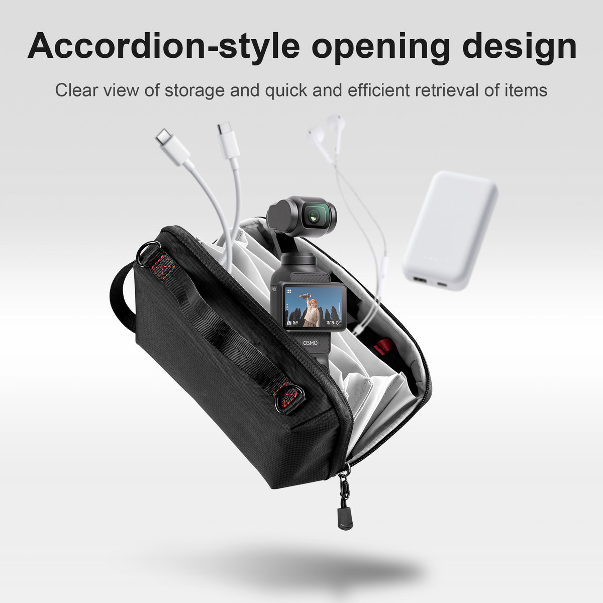 FOMITO Accordion EDC Tech Organizer Pouch - Versatile Camera Accessories Sling & Storage Bag for DJI Pocket 3, Microphones & Cables