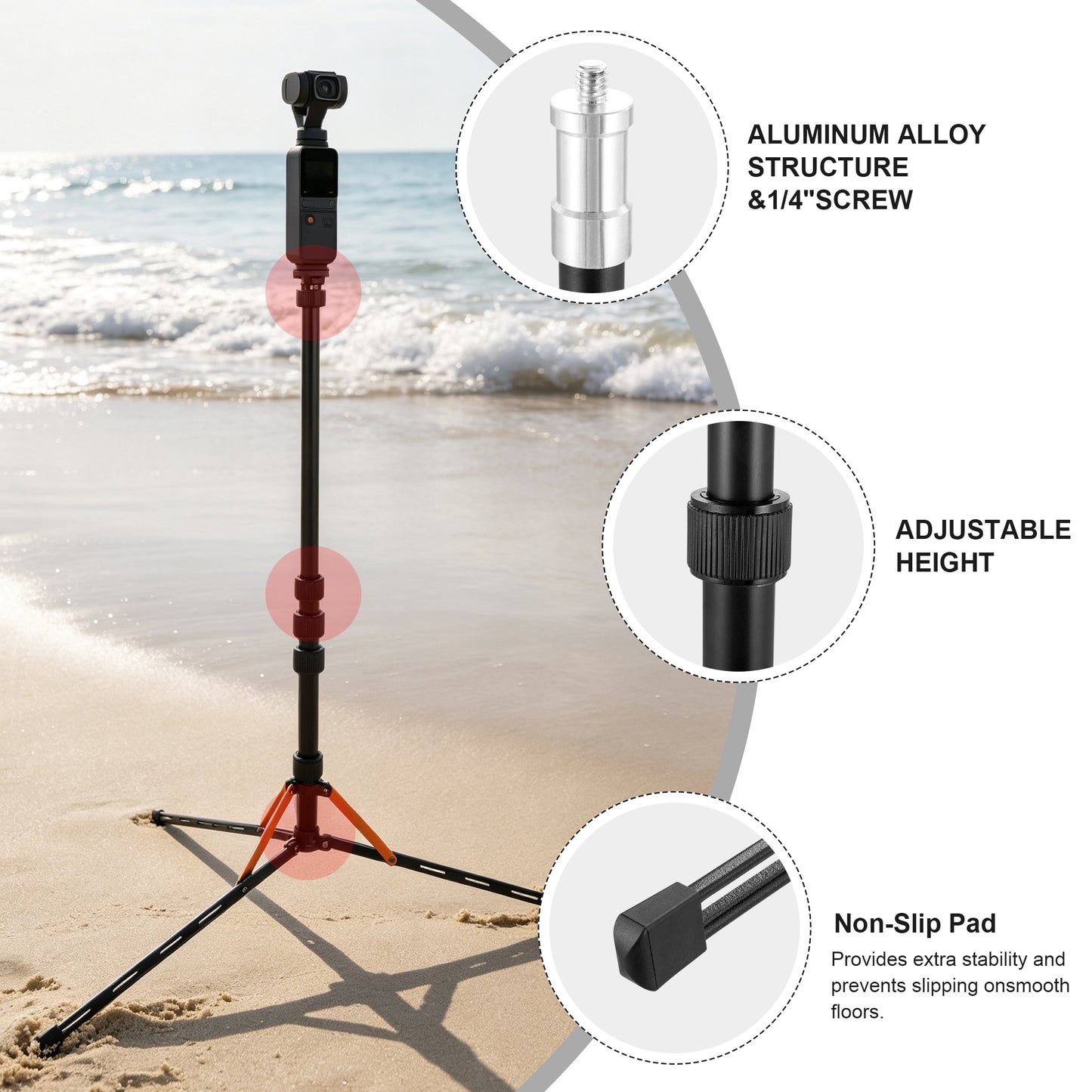 FOMITO Ultra-Flat Portable Light Stand 70"/86.6" Adjustable Aluminum Photography Tripod Stand for DJI Pocket 3, Cameras, Ring Light & Projectors (Model: FMT-DJ-F220)