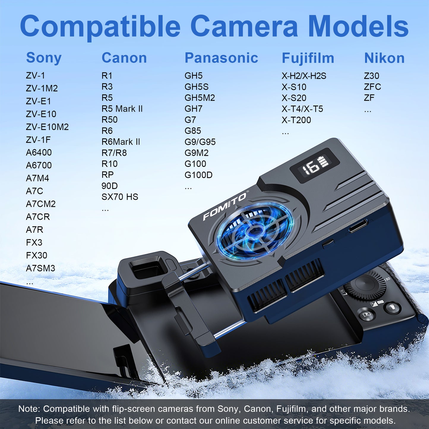 Fomito FS-08 Semiconductor Camera Cooler with Temperature Display & 2200mAh Battery - Instant Cooling Fan System for Sony, Canon, Fujifilm, Nikon Vloggers & Filmmakers