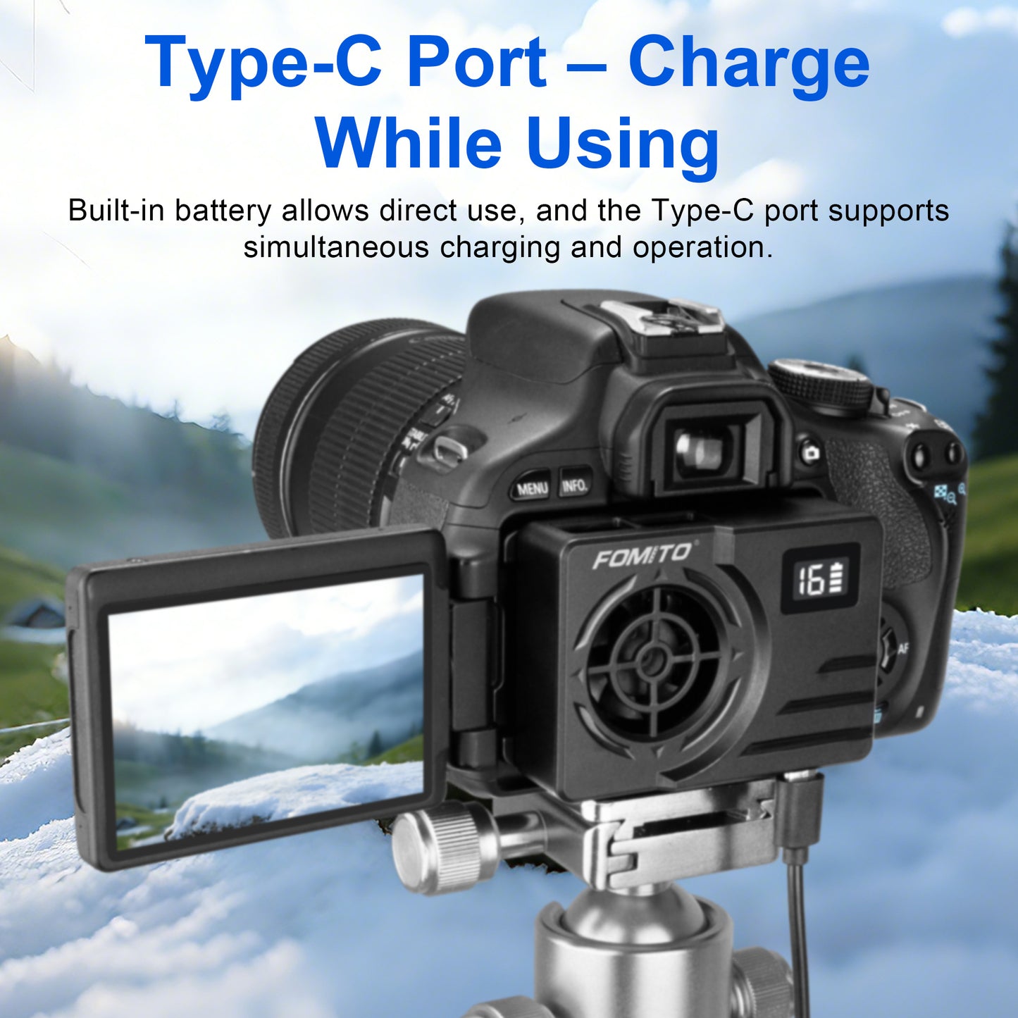 Fomito FS-08 Semiconductor Camera Cooler with Temperature Display & 2200mAh Battery - Instant Cooling Fan System for Sony, Canon, Fujifilm, Nikon Vloggers & Filmmakers