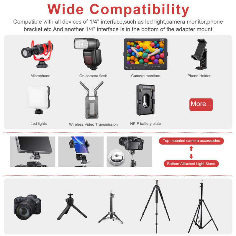Fomito Camera Monitor Holder Mount Arm Hot Shoe Adapter for Field Monitor, Smartphone, LED Video Light, Microphone（New Upgrade Model）