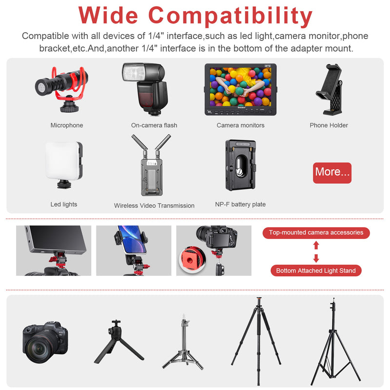 Fomito Camera Monitor Holder Mount Arm Hot Shoe Adapter for Field Monitor, Smartphone, LED Video Light, Microphone（New Upgrade Model）