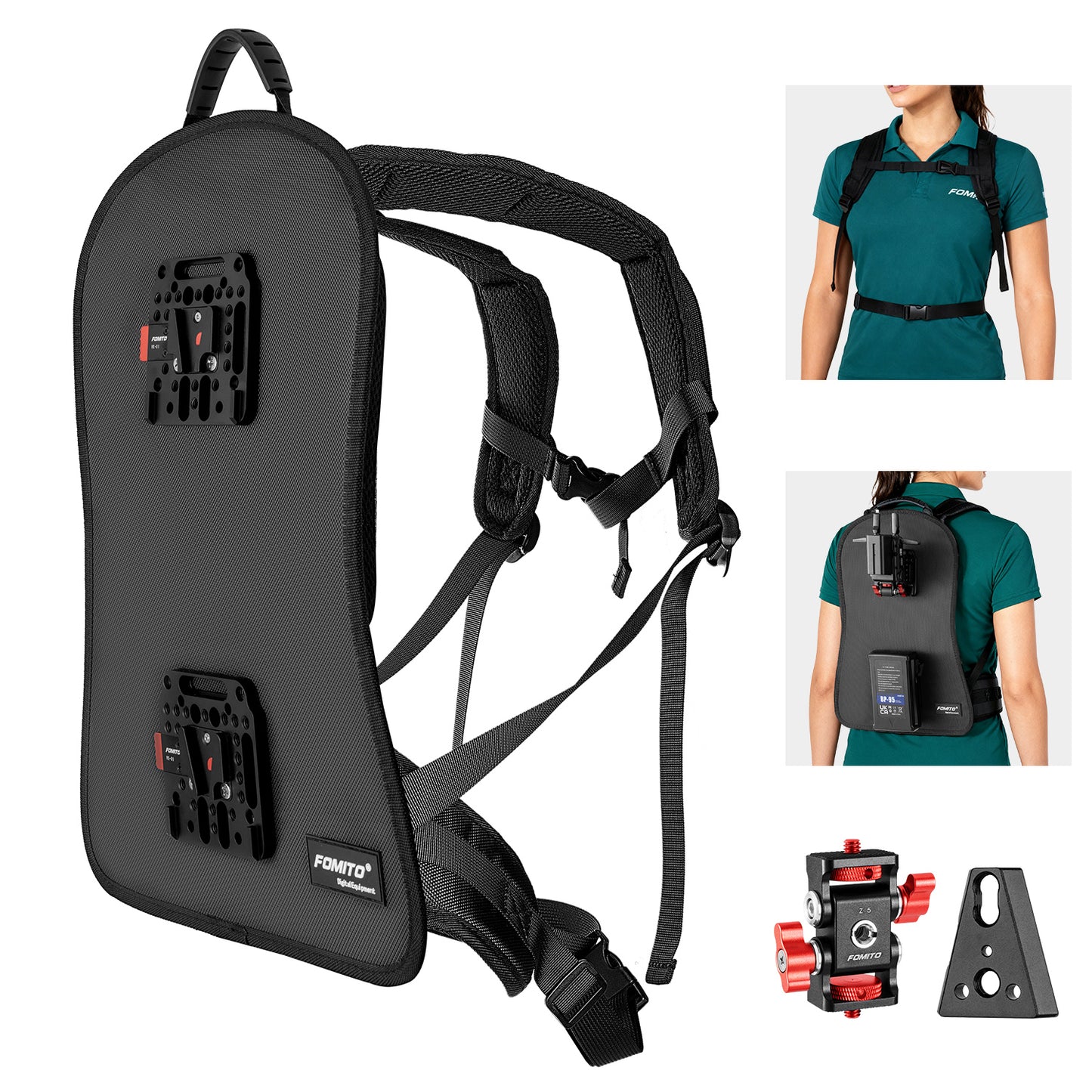Fomito BB-03 Wearable V-Mount Backpack Rig with VK-01 Quick Release Plates for DJI Transmission, Wireless Monitors & V-Lock Batteries