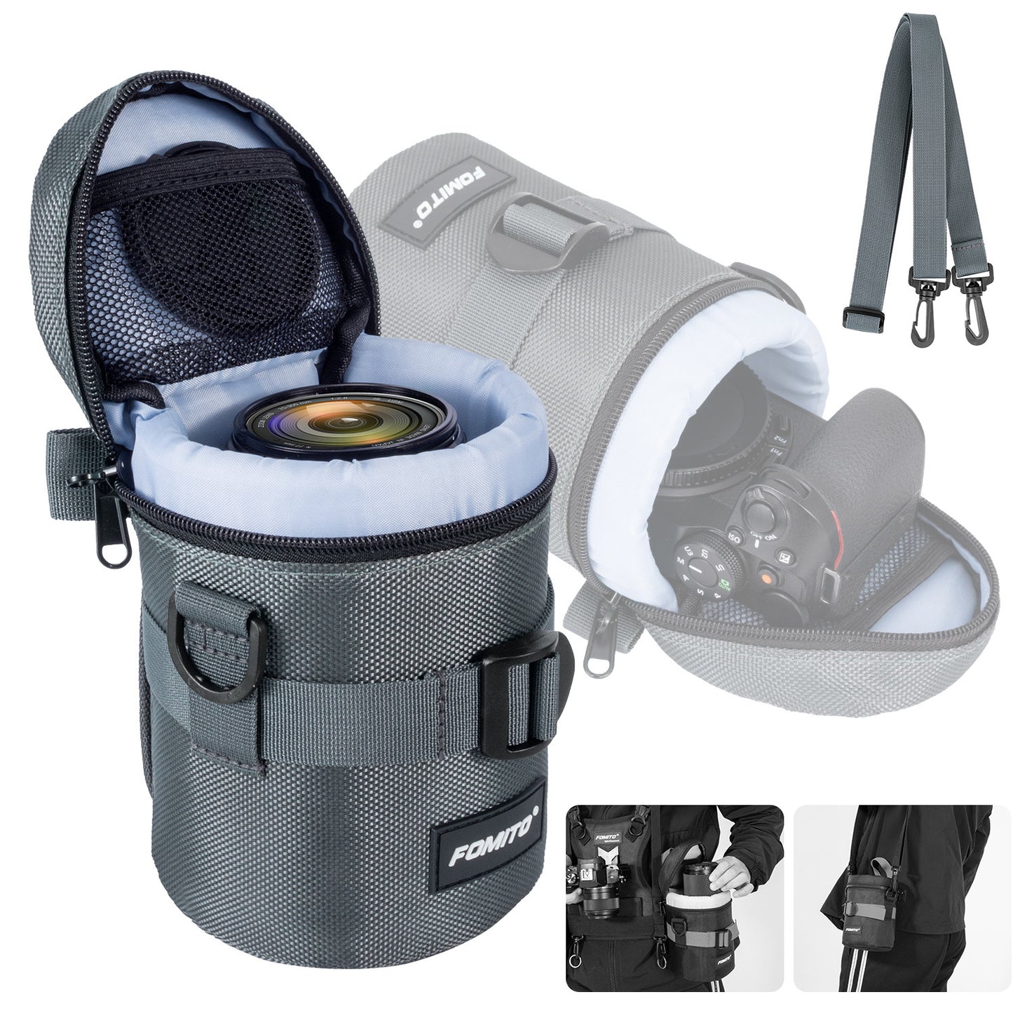 FOMITO-JTB-2g/JTB-2b Camera Lens Case Pouch Bag for Canon EF-S 17-55mm/17-85mm,EF 35mm f2, Nikon AF-S 18-200mm/18-105mm/18-300mm, Fujifilm XF 56mm f1.2 R & More Lens Below 3.94" x 6.1"(D x L) -M size-F0177/F0179
