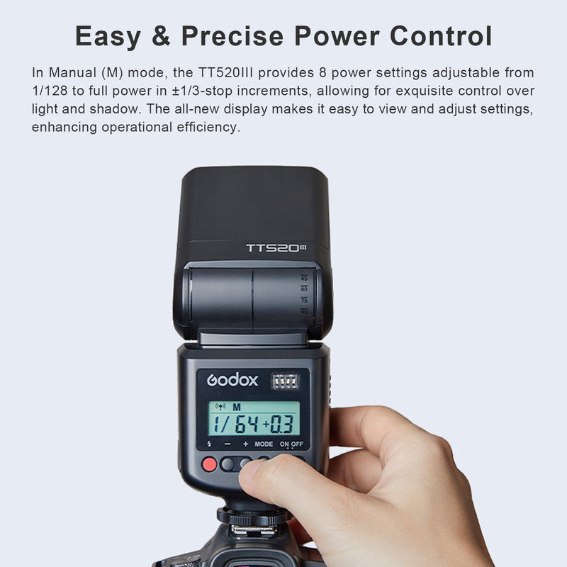 GODOX TT520III Camera Flash - Wireless 433MHz GN33 Camera Flash Speedlite, Built-in Receiver and RT Transmitter Compatible for Canon Nikon Sony Olympus Pentax Fuji DSLR etc Cameras (TT520II Upgraded)