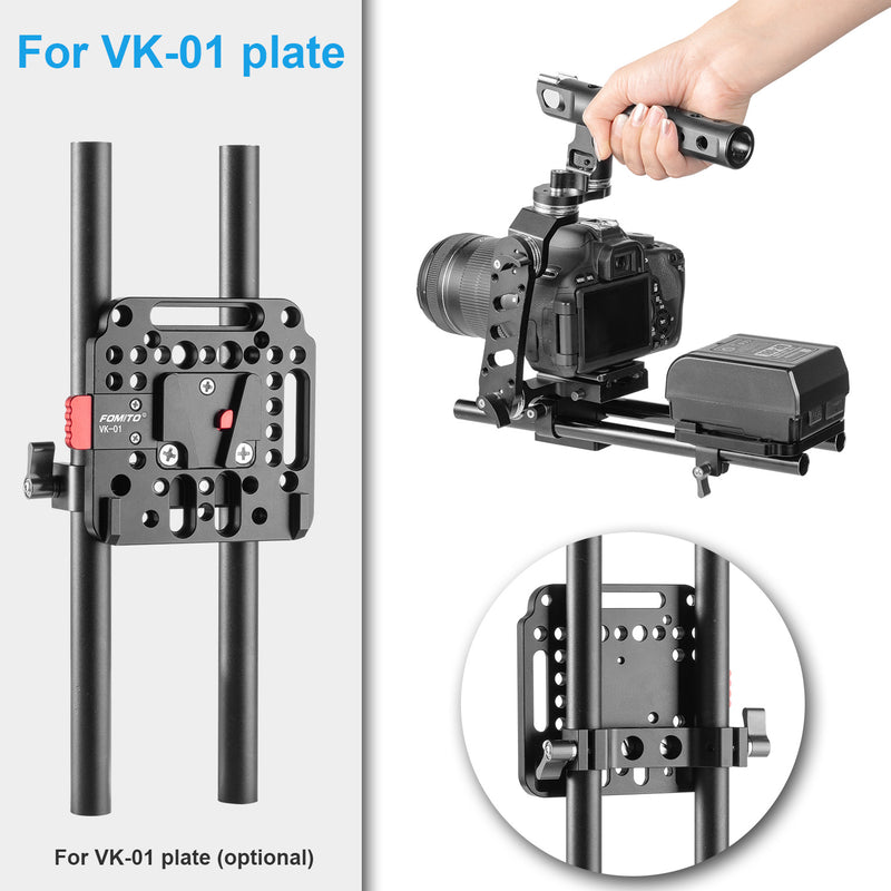 Fomito PJ-03 Pipe Clamp for V-Mount Quick Release Plate, Slide Rail with 1/4" and 3/8" Screw Holes (Fit to Tube Size Max 15mm / 0.59inch)