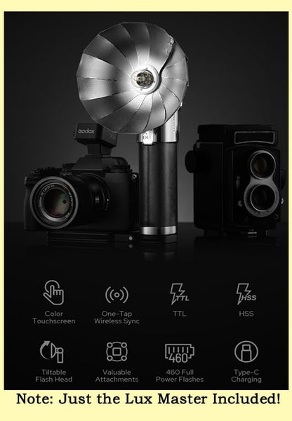 Godox Lux Master TTL Retro Camera Flash - Touchscreen Control, 6000K±300k CCT, GN25 460 Full Power, S1/S2 Optical Control, Type-C Charging, for Canon for Nikon for Sony Cameras and Others