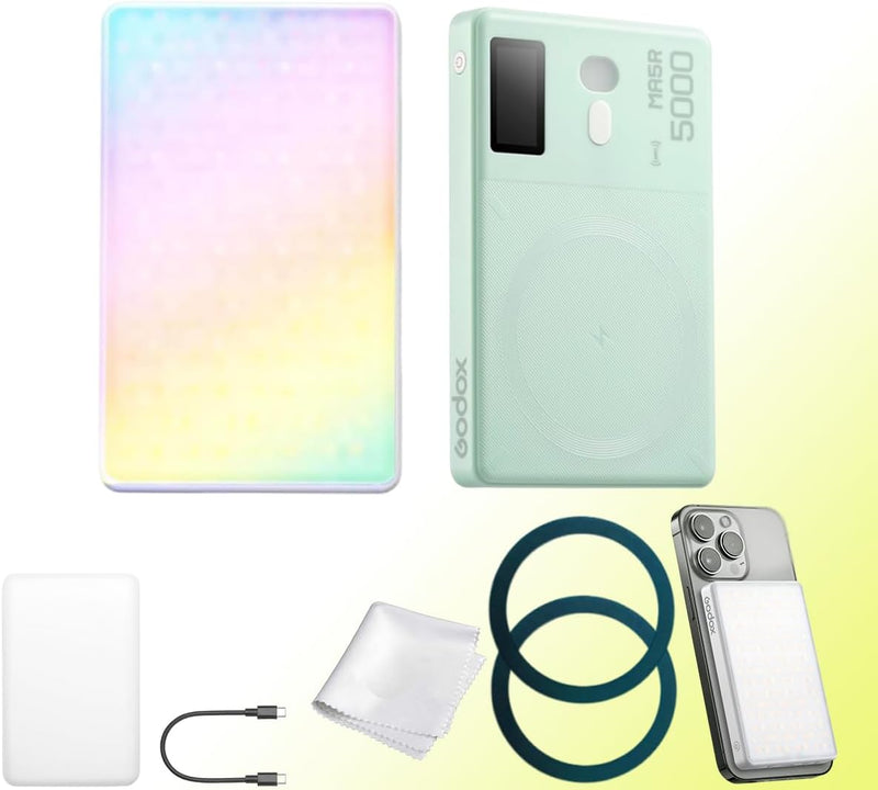 Godox MA5R Full-Color LED Light, Magnetic Charging Selfie Light CRI95 TLCI97, CCT 1800K-10000K,14 Fx Modes,HSI Adjustment,NFC/Bluetooth Connectivity,GM Adjust, 0%-100% Adjust, forYouTube/TikTok etc.