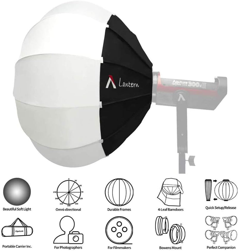 Aputure Lantern Softbox Soft Light Modifier,26inch, Quick-Setup Quick-Folding Aputure Space Light Upgraded for Aputure 300D Mark II 120D 120T 120D Mark II 300X and Other Bowens Mount Light