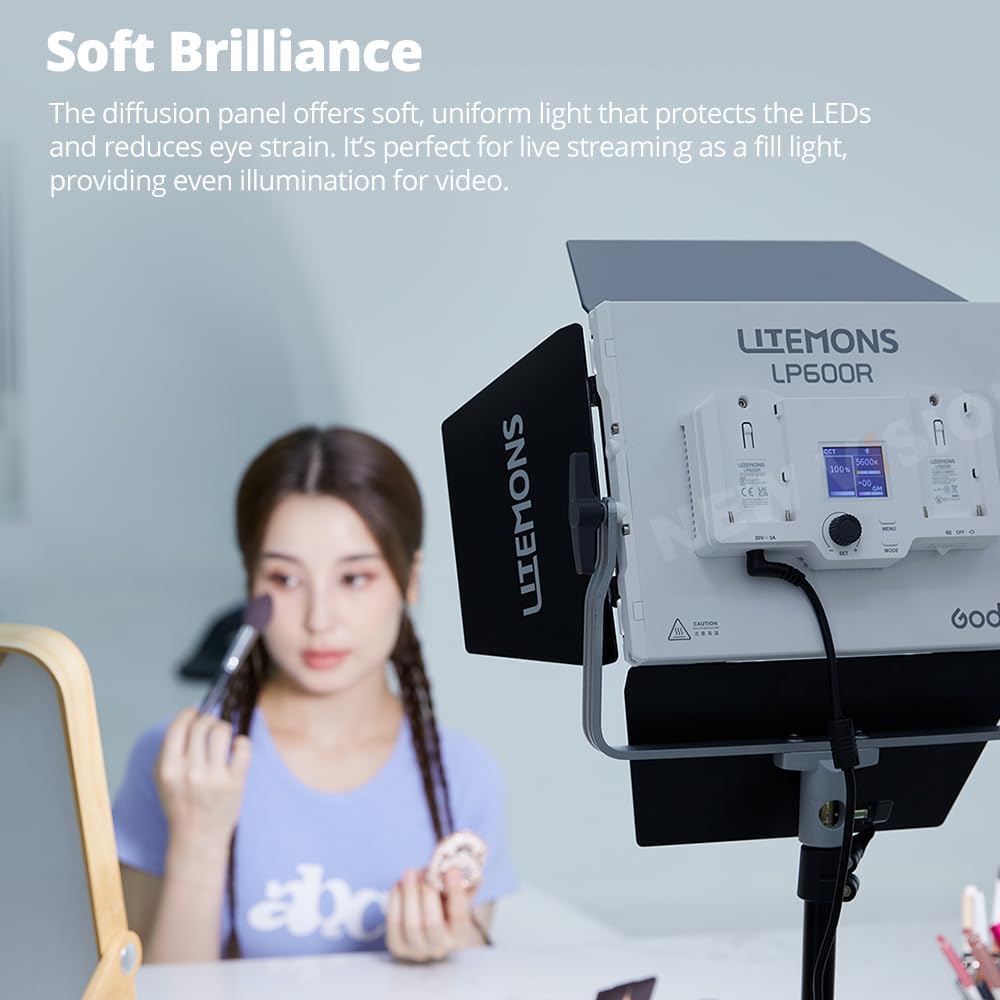Godox Litemons LP600R RGB LED Light Panel W/APP Control,60W Studio Photography Lighting W/Barndoor,1800K -10000K,14 FX Modes/360°Rotatable/CRI 96+ TLCI 96+