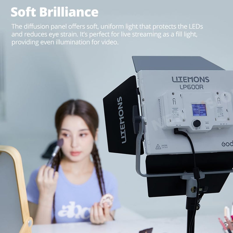 Godox Litemons LP600R RGB LED Light Panel W/APP Control,60W Studio Photography Lighting W/Barndoor,1800K -10000K,14 FX Modes/360°Rotatable/CRI 96+ TLCI 96+