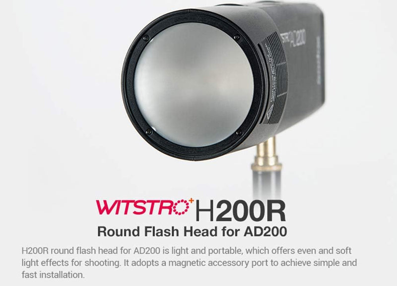 Godox H200R Round Flash Head, Compatible for Godox AD200 AD200 PRO, 200ws, Light and Portable, Daylight Color, Hot Shoe Mount, 1 Pack
