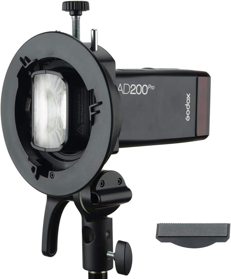 Godox S2 Speedlite Bracket for Godox AD200Pro, AD200, AD400Pro, for V1 Round Head Speedlite, V860II / TT685 / TT350 Series, S-Type Bracket Updated Version Bowens Mount Holder