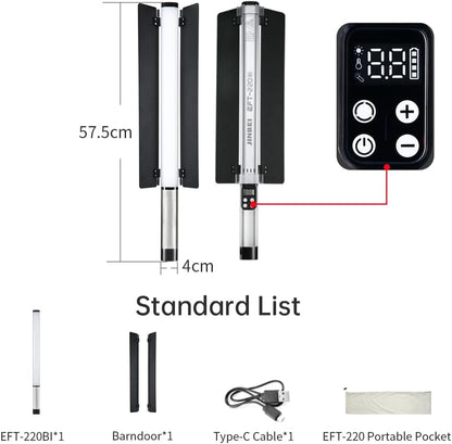 JINBEI EFT-220 Bi-Color Handheld Light Stick Built-in 3000mAh Battery 2700K ~ 7500K Light Wand Photography Ra>96 TLCI>98 with APP Control&Metal Barndoor 9 FX Lighting Effects for Video Photography