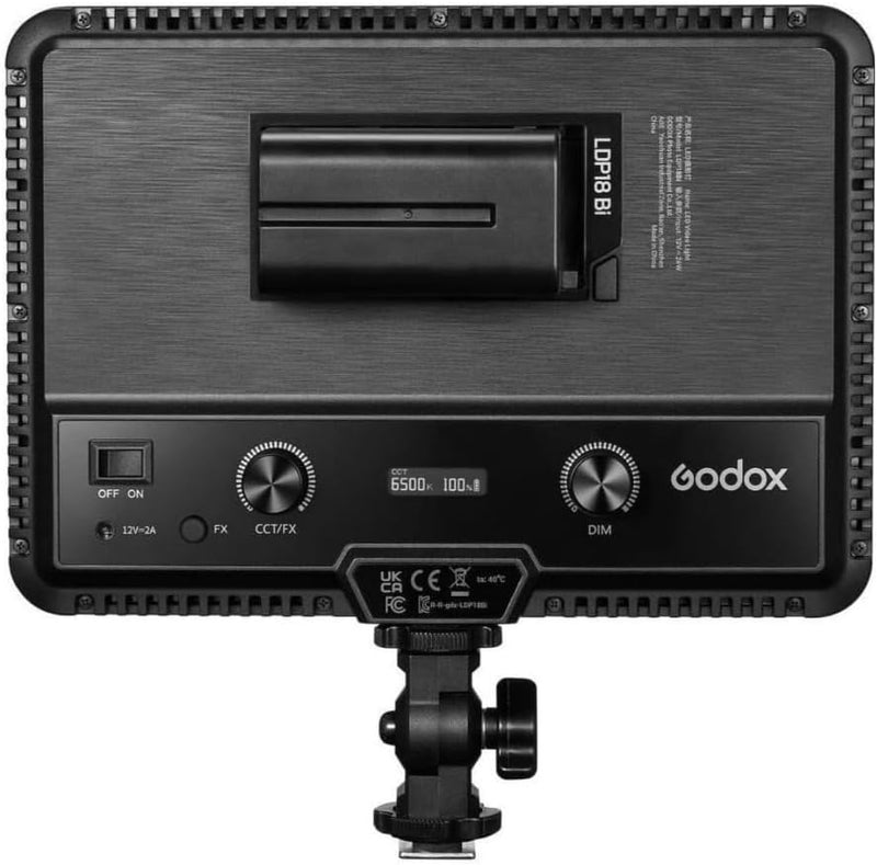 Godox LDP18Bi Bi Color LED Video Panel with Side-Mounted Chip Design, Slim Frame, 31 FX Modes, and Adjustable Color Temperature (Black)