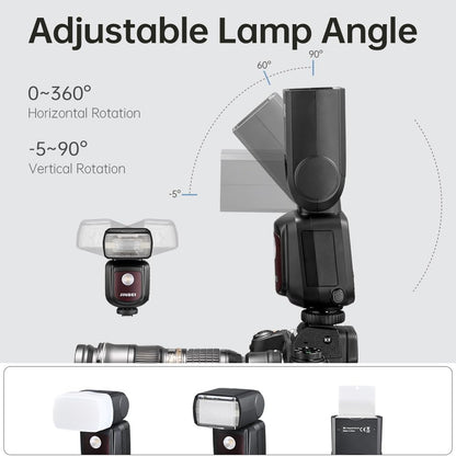 HI-900 Professional TTL Camera Flash 80Ws GN60, 1/8000s HSS, 360° Rotating Head, 2500mAh Li-ion, 3W LED Modeling lamp, 2.4G Wireless Master/Slave for Canon/Nikon/Fuji/Panasonic