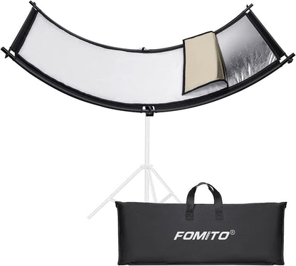 FOMITO-UQ-01 Clamshell Light Reflector 70"x25.6"/178x65cm Arclight Curved Eyelighter Lighting Diffuser for Photography Stuido Filming Shooting, Black/White/Gold/Silver-F0165