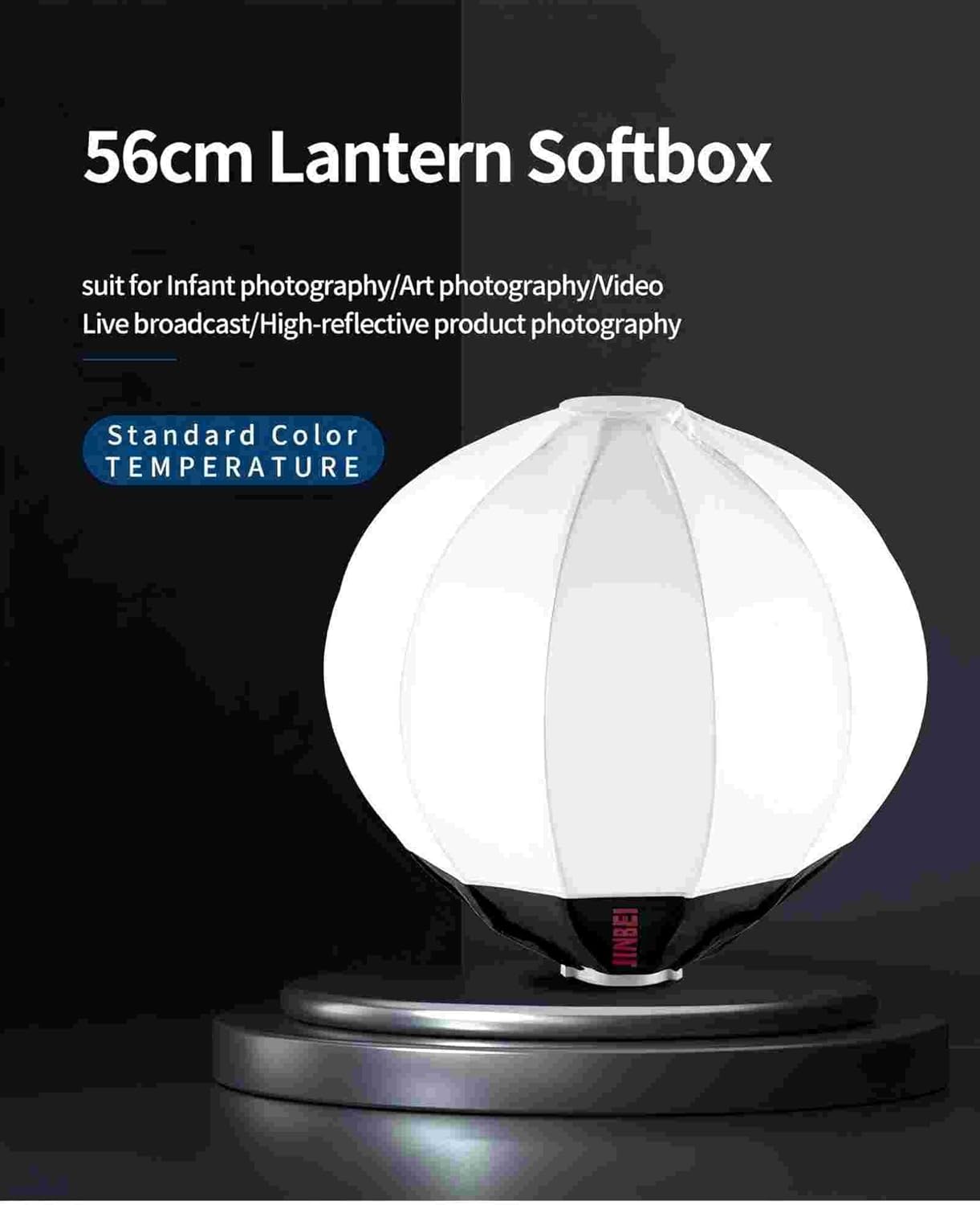 JINBEI 22”/56cm Lantern Softbox Bowens Mount softbox One Step Quick Release Soft Light Modifier for JINBEI Video Light Compatible with Other Bowens Mount Video Light Portable