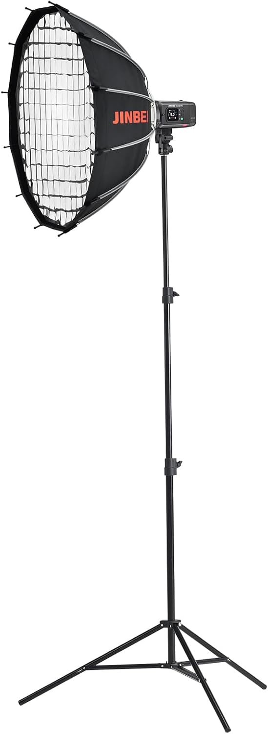 JINBEI Strobe Light Kit for Photograph， 220Ws Studio Strobe Light,65cm Bowens Mount Deep Parabolic Softbox with Stand for Outdoor Photography