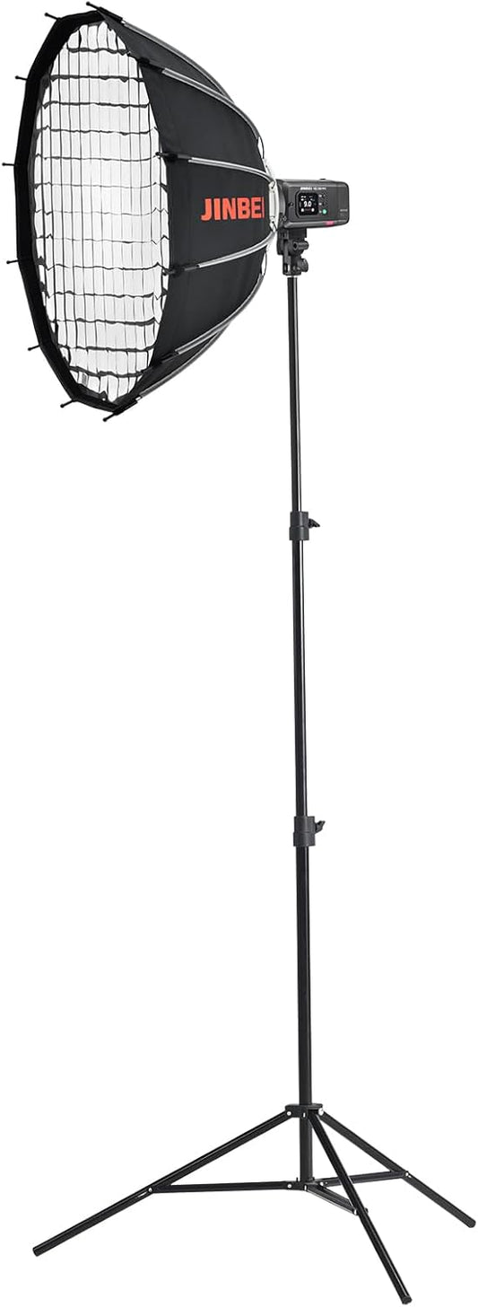 JINBEI Strobe Light Kit for Photograph， 220Ws Studio Strobe Light,65cm Bowens Mount Deep Parabolic Softbox with Stand for Outdoor Photography