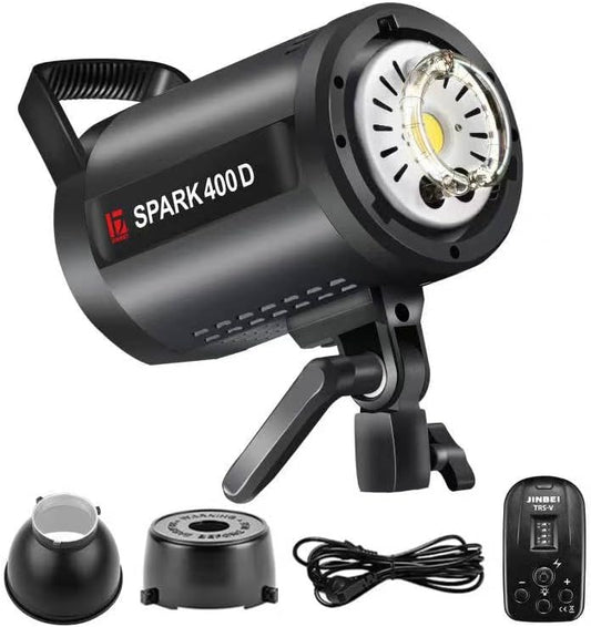 JINBEI SPARK-400D 400Ws GN66 Studio Strobe Flash Light,Recycle Time in 0.1-0.9 Sec,Built-in 2.4G Wireless with Bowens Mount LED Modeling Lamp Photography Flashes, Include 2.4G Wireless Trigger