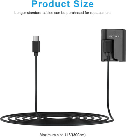 FOMITO-NP-FZ100 Dummy Battery Decoded NP-FZ100 FZ100 Battery Replacement with Type-C Straight Line 3M Power Adapter Cable for Sony A9M2 ILCE-9 A1 A7M3 A7S3 A7R3 A7R5 A7C2 A7CR A6600 A6700 FX30 Cameras-F0100