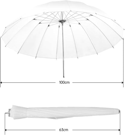 JINBEI 100cm 16-Rib White Studio Soft Light Translucent Shoot Through Umbrella for Photography Video Studio Shooting Speedlite Flash