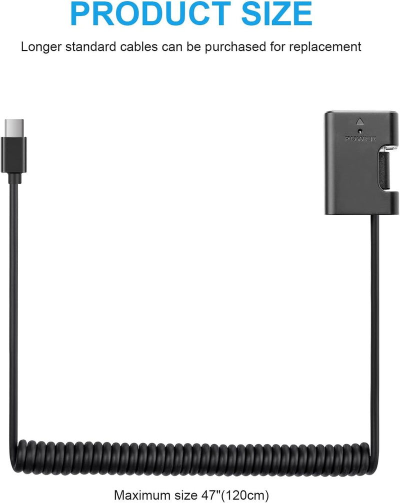 FOMITO NP-FW50 Dummy Battery Decoded NP-FW50 Battery with Type-C Spring Power Adapter Cable for Sony A6500 A6400 A6300 A6100 ZV-E10 A7 A7II A7RII A7SII A7S A7R A37 A55 NEX-3N NEX-F3 RX10 RX10M4 Camera