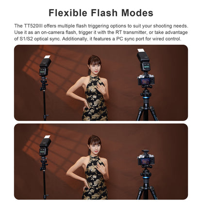 GODOX TT520III Camera Flash - Wireless 433MHz GN33 Camera Flash Speedlite, Built-in Receiver and RT Transmitter Compatible for Canon Nikon Sony Olympus Pentax Fuji DSLR etc Cameras (TT520II Upgraded)