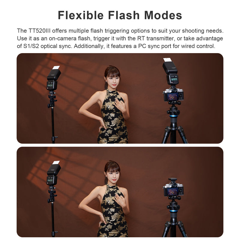 GODOX TT520III Camera Flash - Wireless 433MHz GN33 Camera Flash Speedlite, Built-in Receiver and RT Transmitter Compatible for Canon Nikon Sony Olympus Pentax Fuji DSLR etc Cameras (TT520II Upgraded)