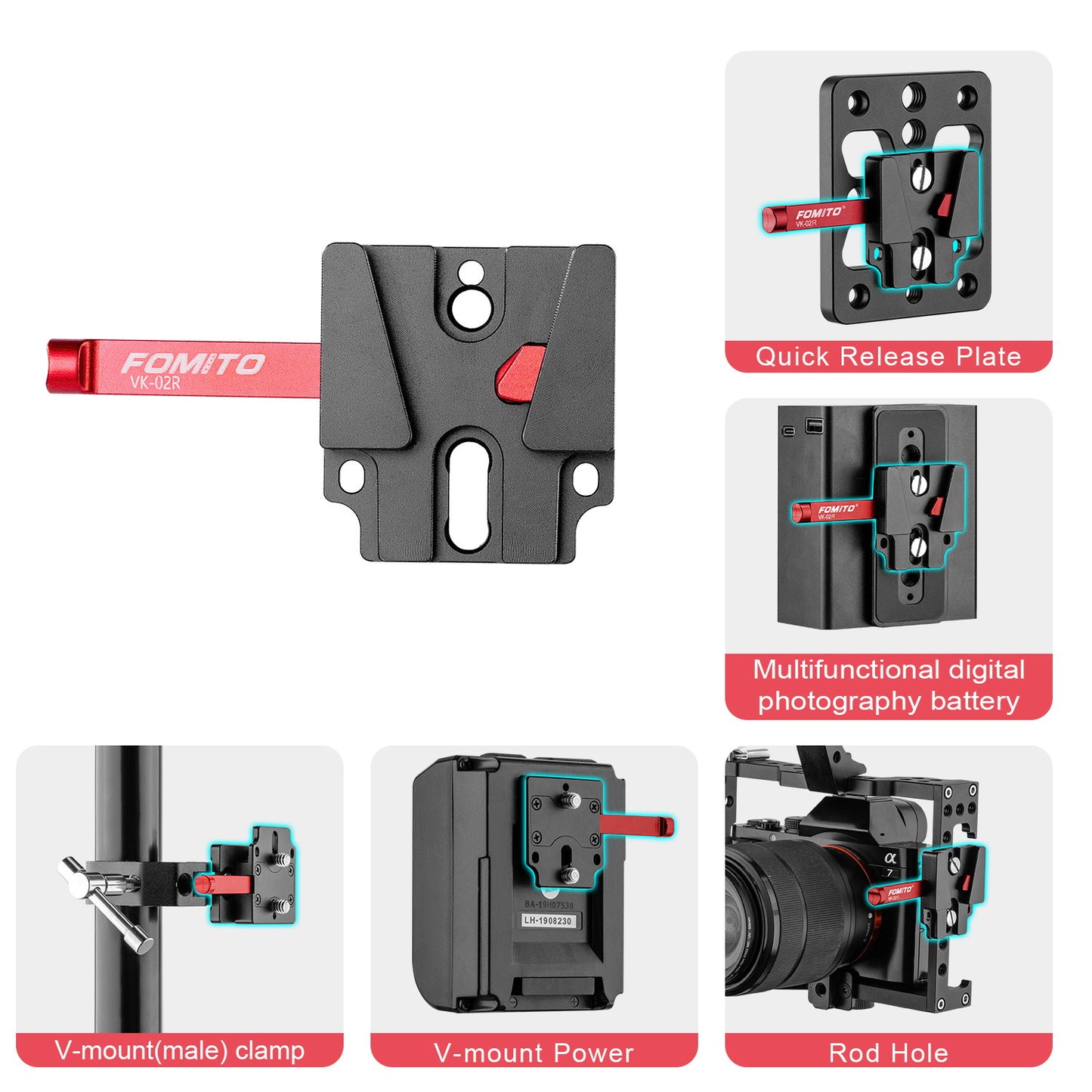 Fomito-VK-02 V Mount Battery Plate V Mount Adapter VK-02 V-Mount V-Lock Base Station Quick Release Plate-F0025/F0026/F0027/F0028
