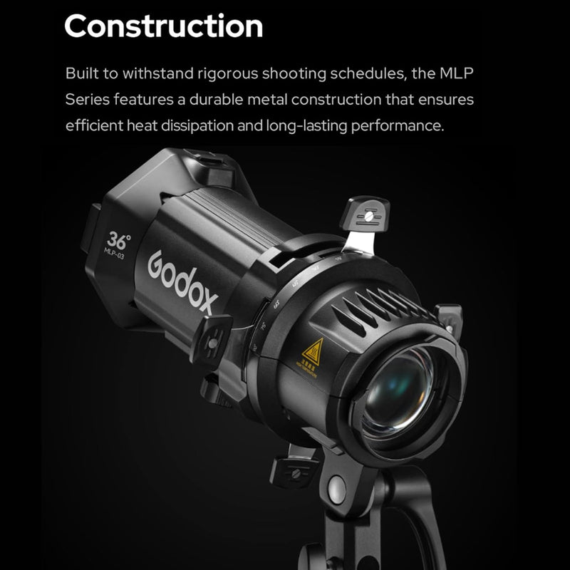Godox MLP19K Projection Attachment for Godox Mount LED Video Light with 19 Lens, Black Metal, Pattern Projector, Modern Style, Includes Attachment, Gobo Holder, Gobo Set, Bag, Gel Frame