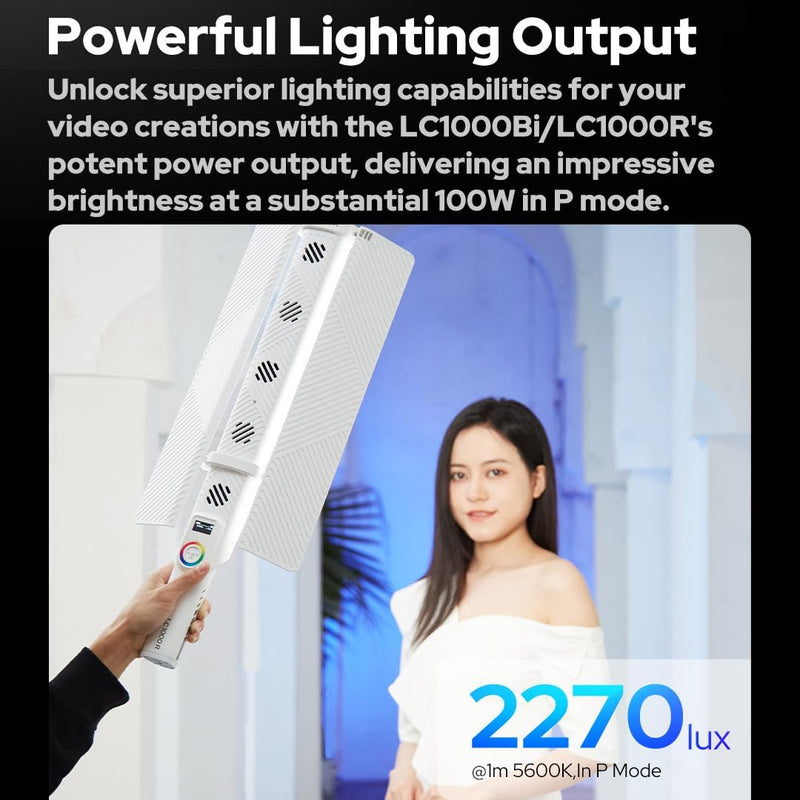 GODOX LC1000R Handheld RGB Tube Light, 2500K-8500K RGB Stick Light with Barndoor&Soft Diffuseur, 65W / 100W (P Model) 360°Full Color CRI 96+ 15 FX Effects LED Light Wand with Godox APP Control