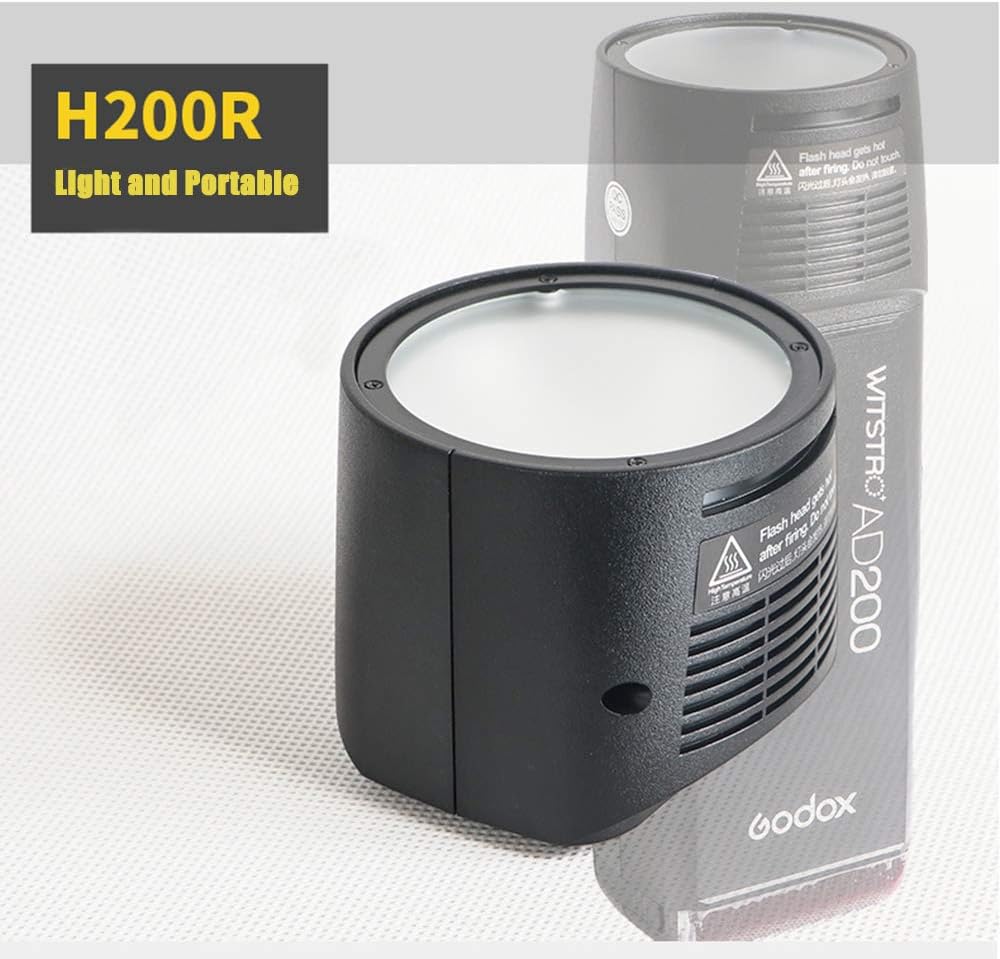 Godox H200R Round Flash Head, Compatible for Godox AD200 AD200 PRO, 200ws, Light and Portable, Daylight Color, Hot Shoe Mount, 1 Pack