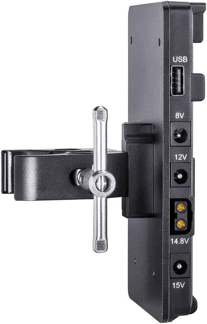 Fomito V-Lock V Mount Battery Adapter Plate with Super Clamp for Lighting Stand,Tripod, Support Rod, with D-TAP/DC/USB Power Output for Camcorder, DSLR Camera, LED Video Light, Monitor, Microphone