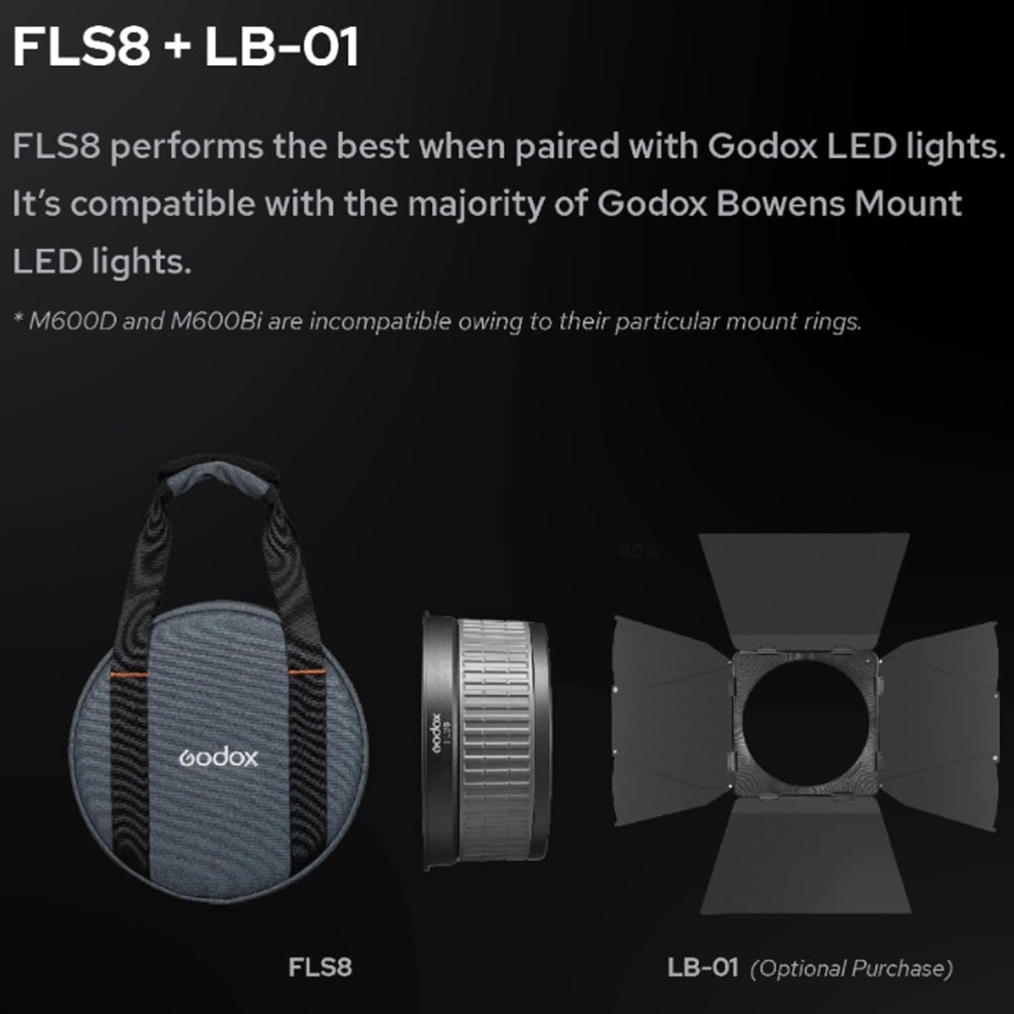 Godox FLS8 Fresnel Lens with Bowens Mount for Godox SL60W VL150 SL150II SZ150R SL200II SZ200BI Spotlight for Aputure LED Lights and Other Bowens Mount Continuous Lights (Adjustable Beam Angle 10-40°)