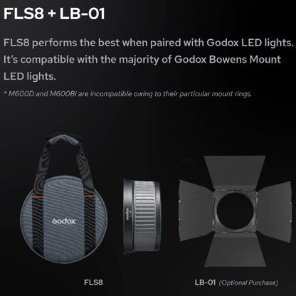 Godox FLS8 Fresnel Lens with Bowens Mount for Godox SL60W VL150 SL150II SZ150R SL200II SZ200BI Spotlight for Aputure LED Lights and Other Bowens Mount Continuous Lights (Adjustable Beam Angle 10-40°)