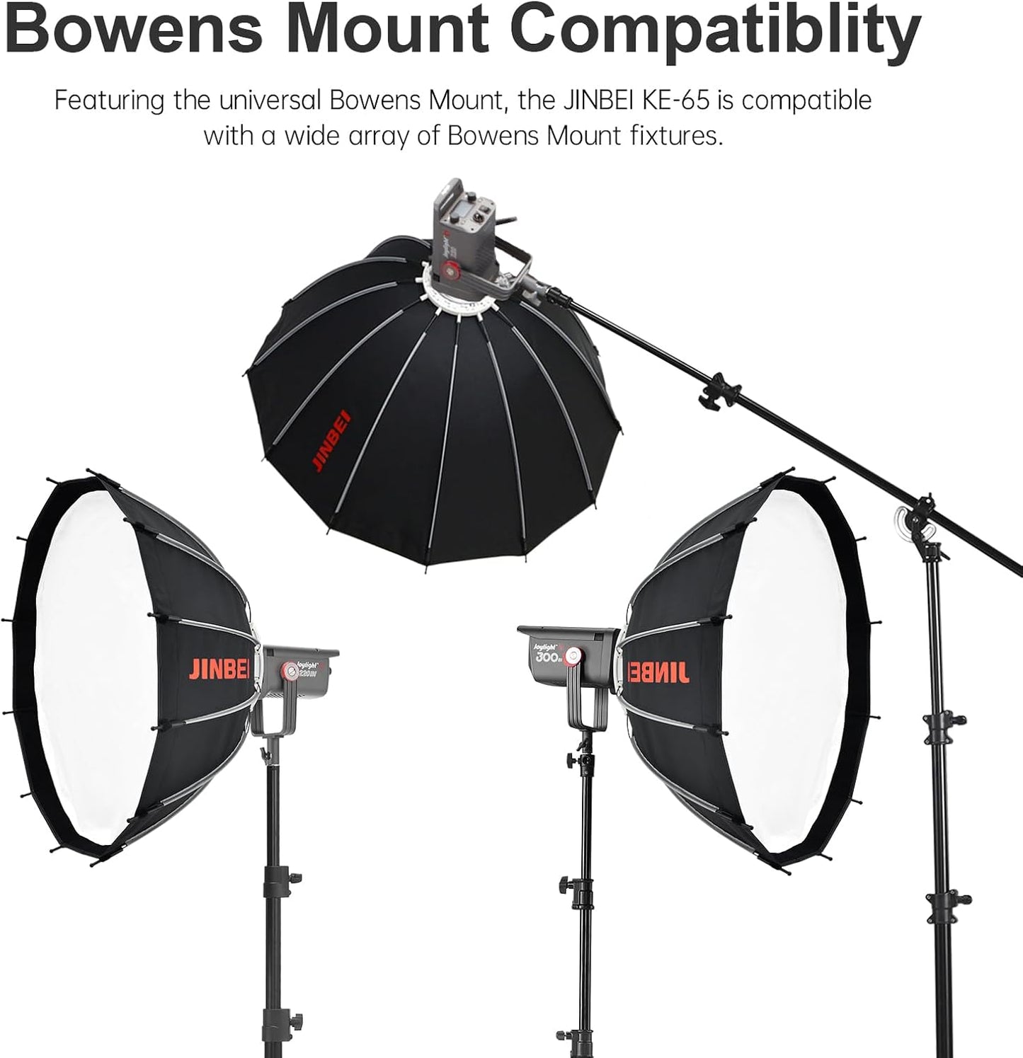 JINBEI 65cm Bowens Mount Deep Parabolic Softbox - High-Efficiency Studio Lighting Softbox for LED Video Lights, Photography & Live Streaming
