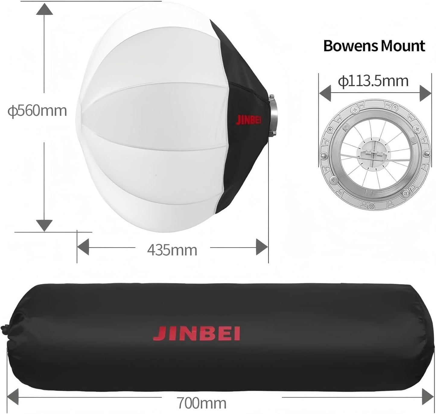 JINBEI 22”/56cm Lantern Softbox Bowens Mount softbox One Step Quick Release Soft Light Modifier for JINBEI Video Light Compatible with Other Bowens Mount Video Light Portable