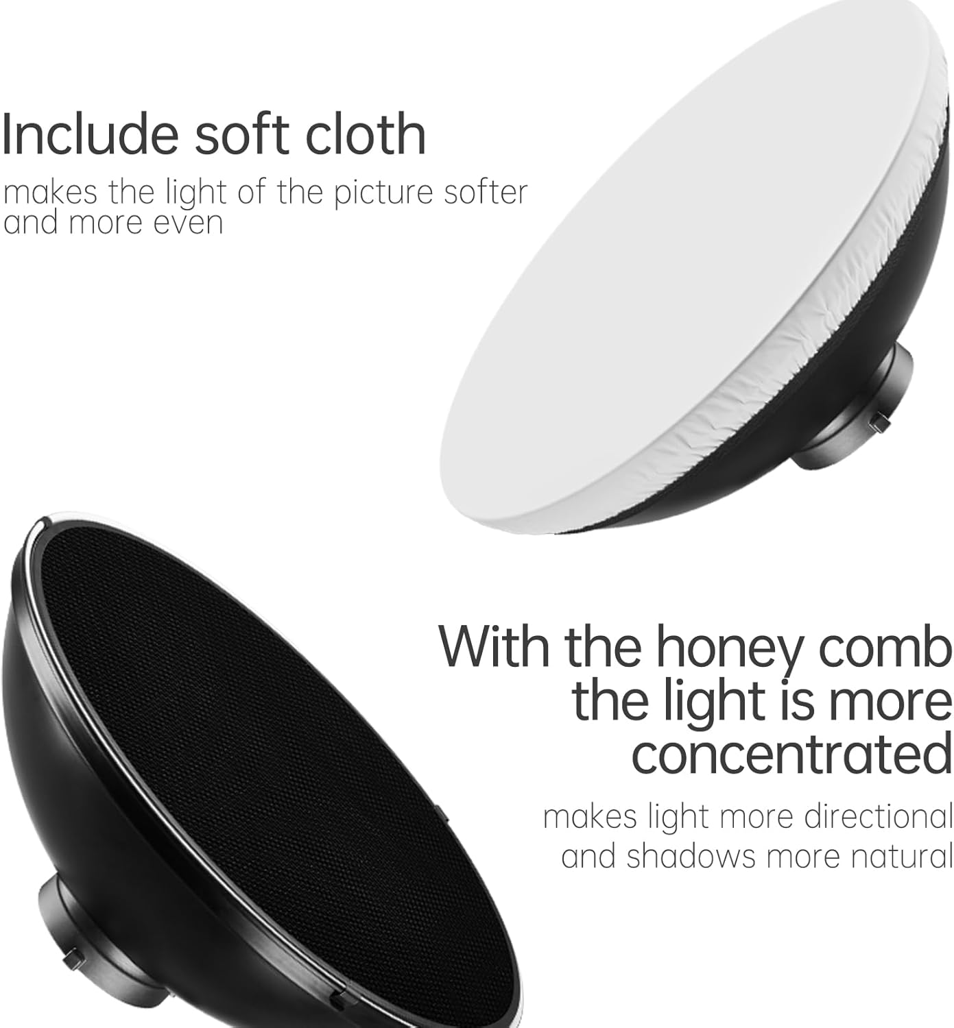 JINBEI 15.7"/40cm Aluminum Standard Reflector Beauty Dish with White Diffuser & Honeycomb, Bowens Mount Studio Strobe Flash Light