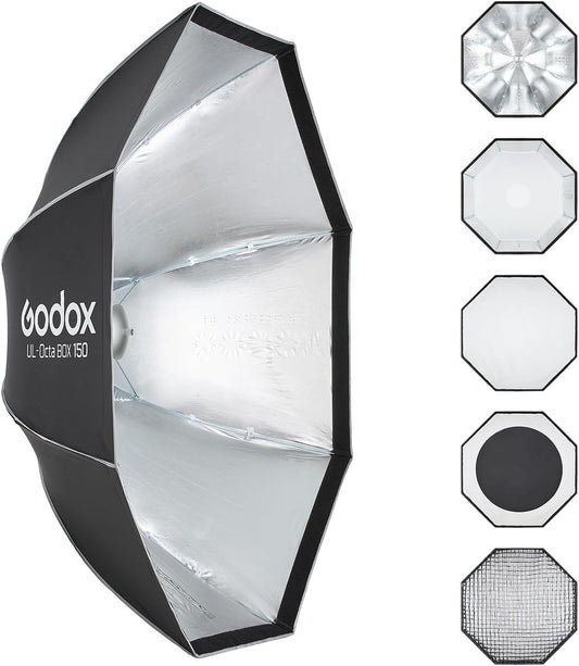 Godox UL-Series Quick Release Umbrella Softbox - 5 Shapes Edge Mask & Bowens Mount for Portraits/Product/Live Streaming, Octa 150cm