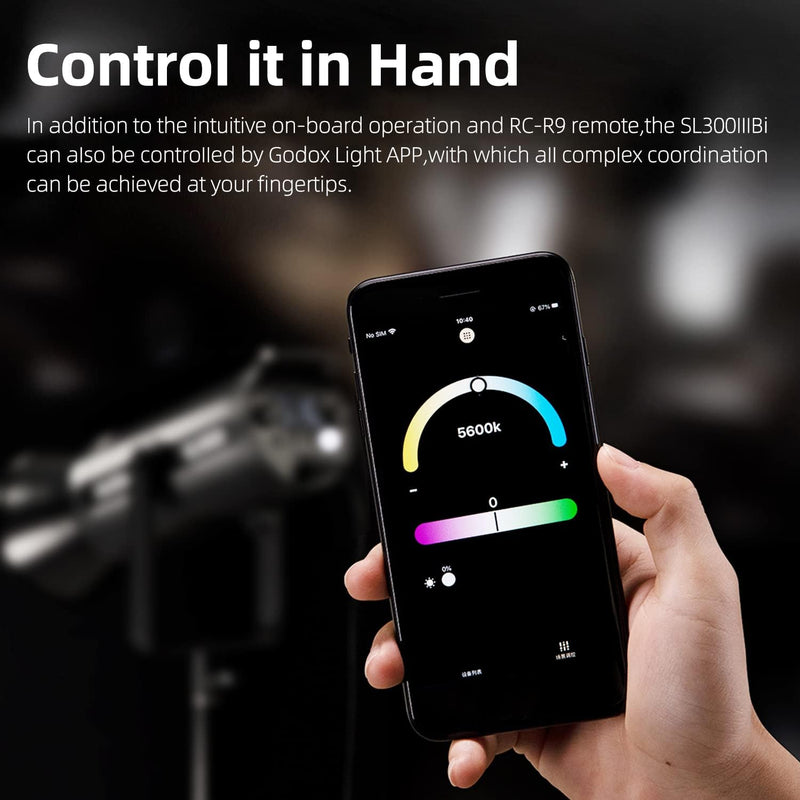 Godox SL300IIIBi 330W LED Continuous Output Lighting, 2800K-6500K Dual Color Temperature, 0%-100% Brightness Adjustment, App Control, Bowens Mount, Suitable for Studio, Still Life, Video Shooting