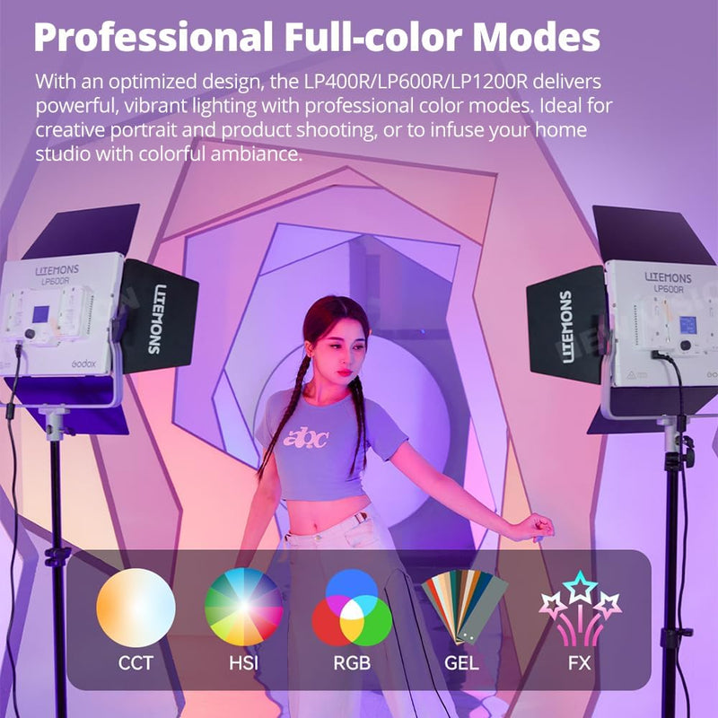 Godox Litemons LP600R RGB LED Light Panel W/APP Control,60W Studio Photography Lighting W/Barndoor,1800K -10000K,14 FX Modes/360°Rotatable/CRI 96+ TLCI 96+